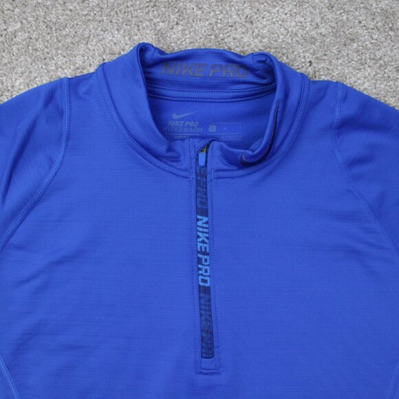 Nike Pro Sweatshirt Mens Large Blue Hyperwarm 1/4 Zip Mock Neck L/S Pullover - Picture 5 of 15